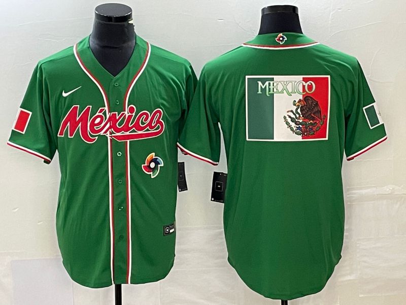 Men 2023 World Cub Mexico Blank Green Nike MLB Jersey5